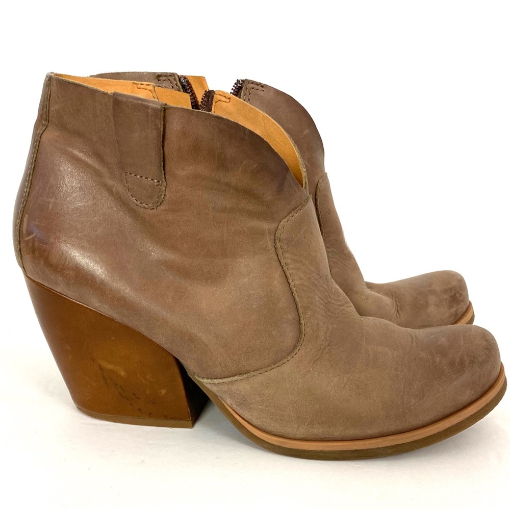 Kork Ease Leather Tan Wedge Ankle Booties Womens 9